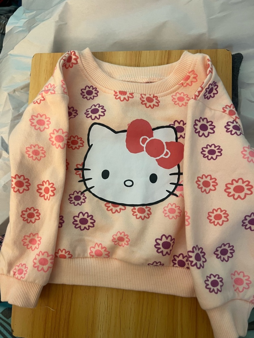 Hello Kitty Light Pink Floral Sweatshirt with Red Bow